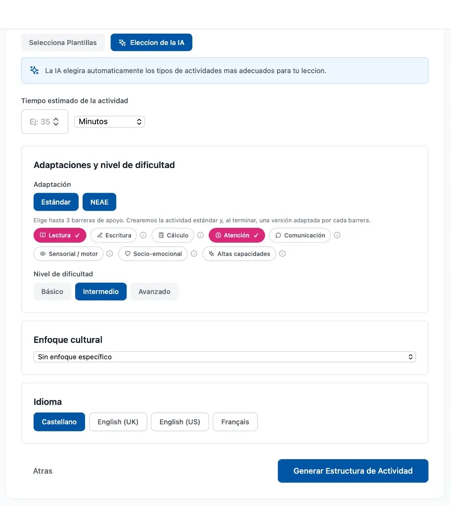 Configuración con Elección de la IA