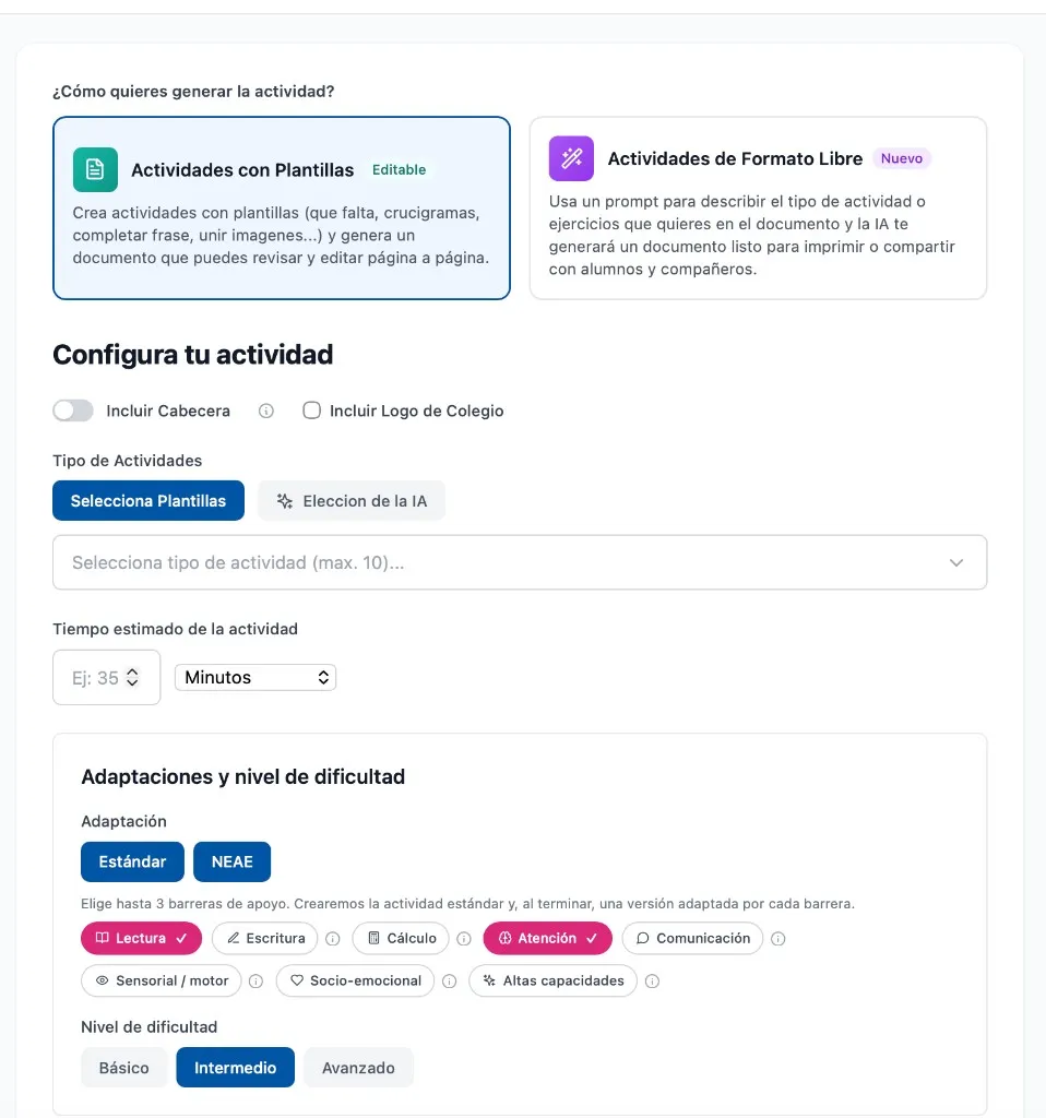 Barreras NEAE seleccionadas: Lectura y Atención