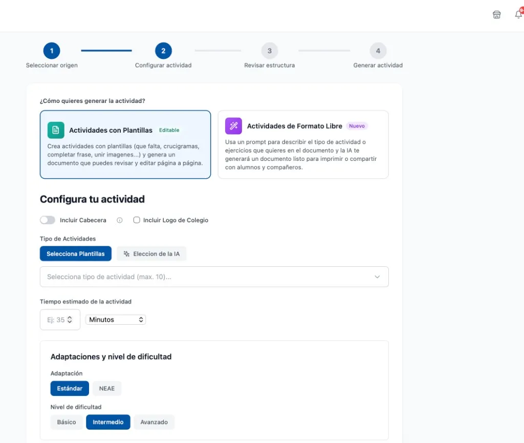 Configuración en modo Plantillas