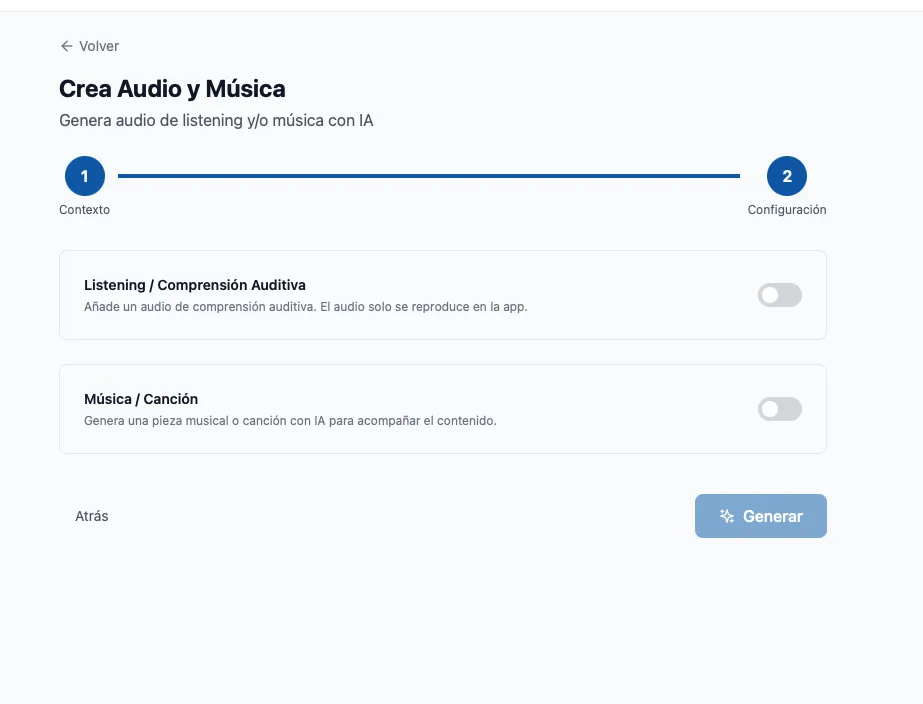 Paso 2 del asistente de audio