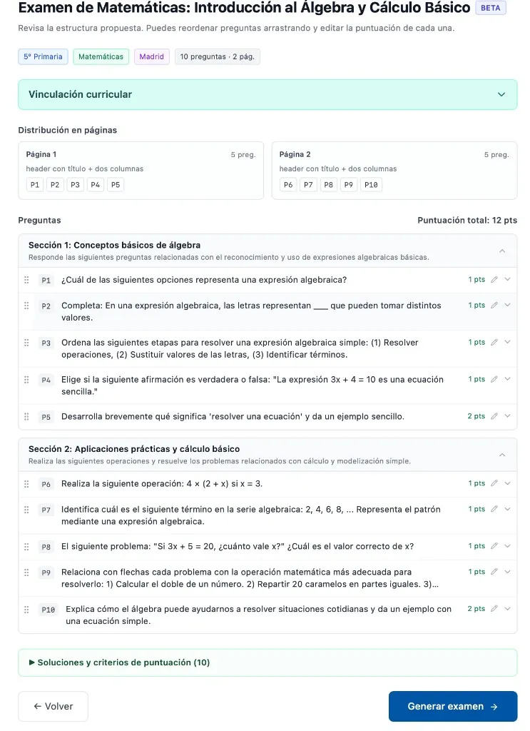 Paso 2 — estructura del examen