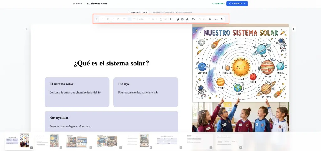 Barra de herramientas del editor de lecciones
