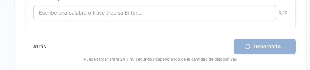 Botón Generando… mientras la IA crea la estructura