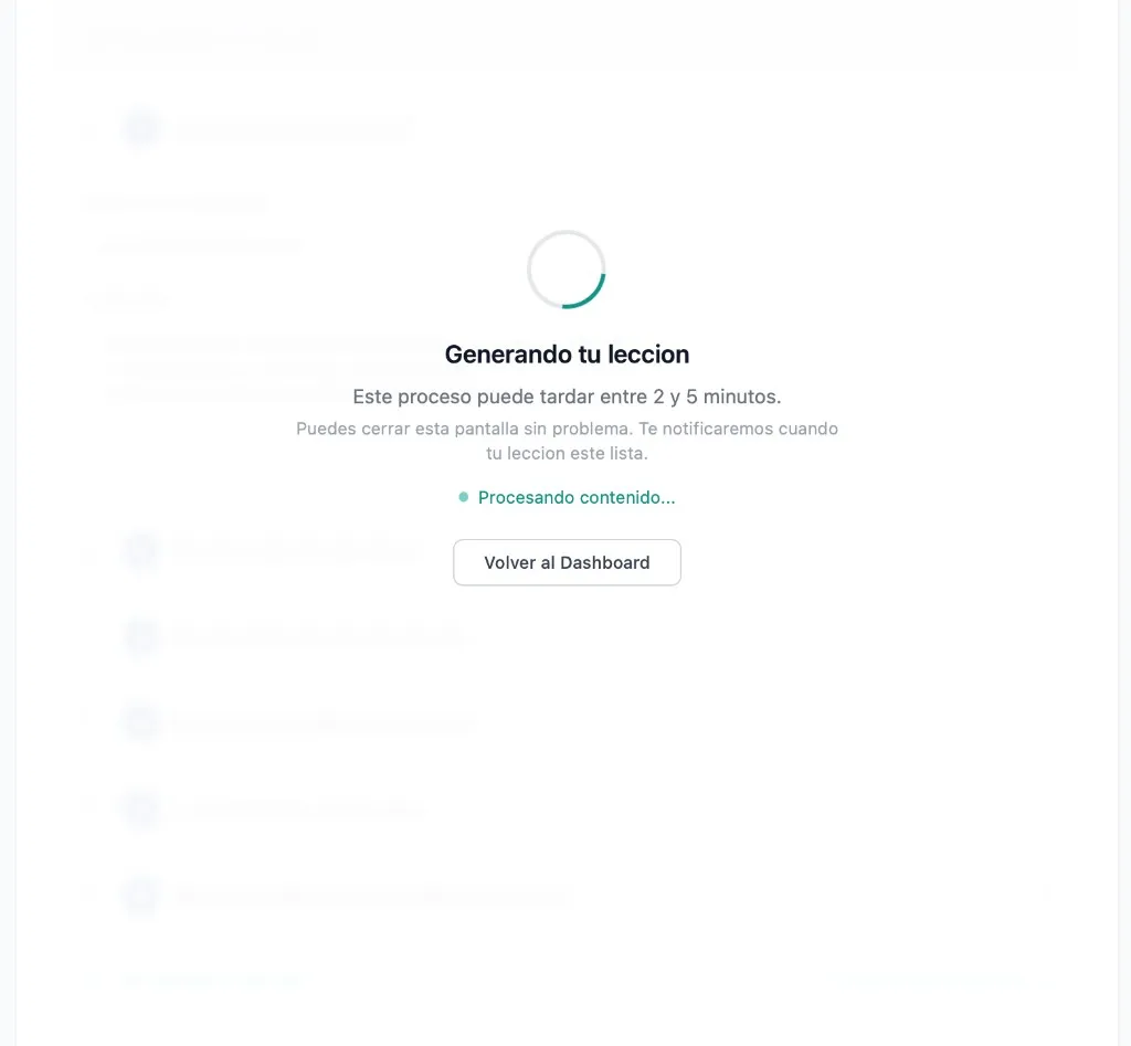 Pantalla de generación — Procesando contenido