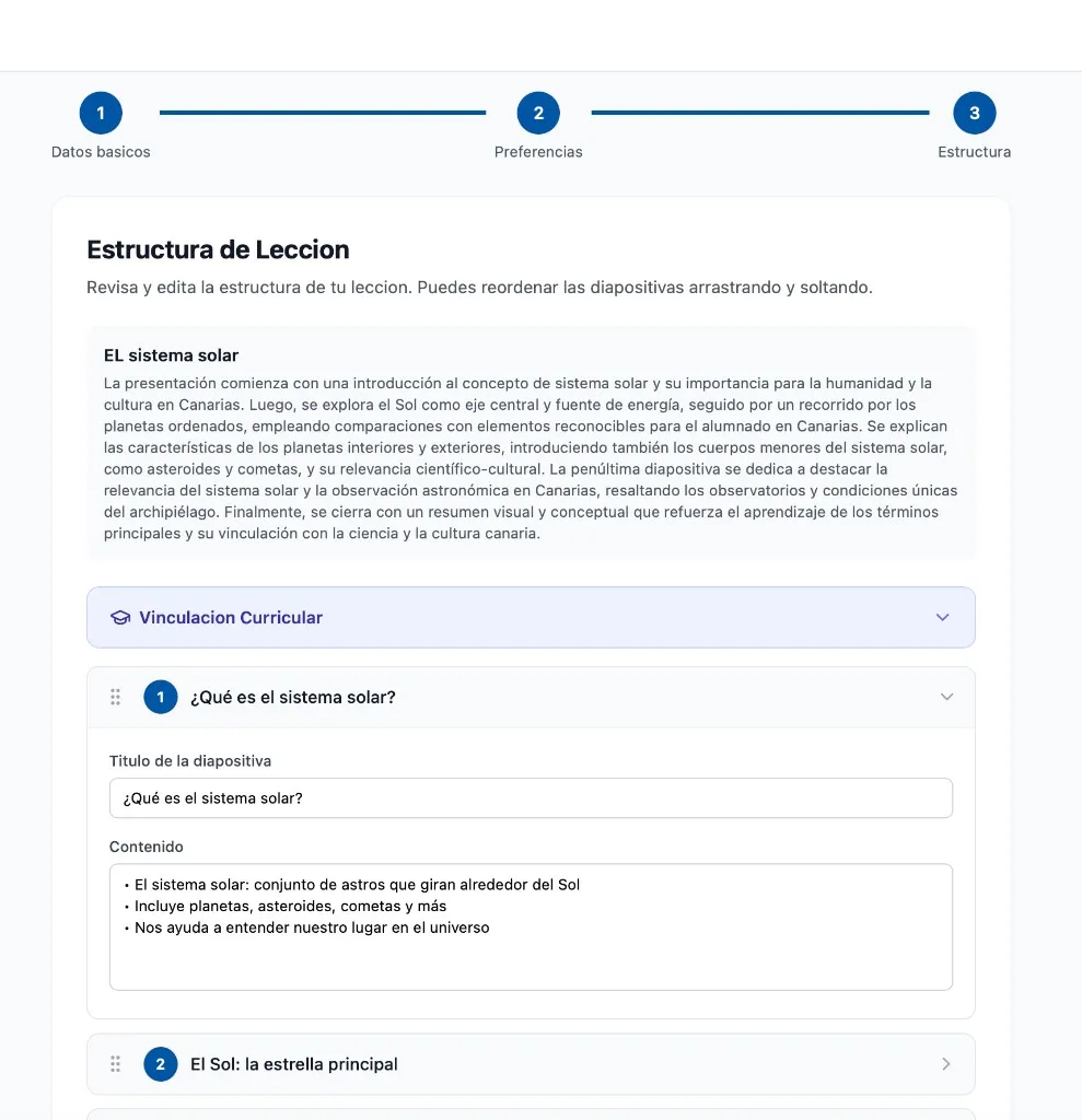 Paso 3 — Estructura de la lección con lista de diapositivas