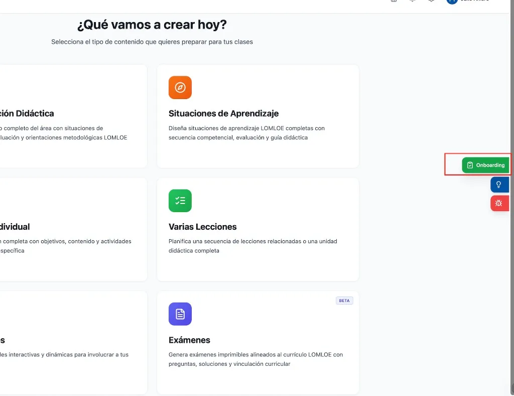 Botón de Onboarding en el panel