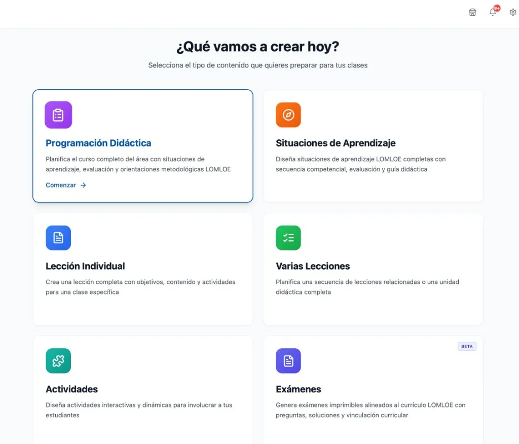Tarjeta de Programación Didáctica en el dashboard