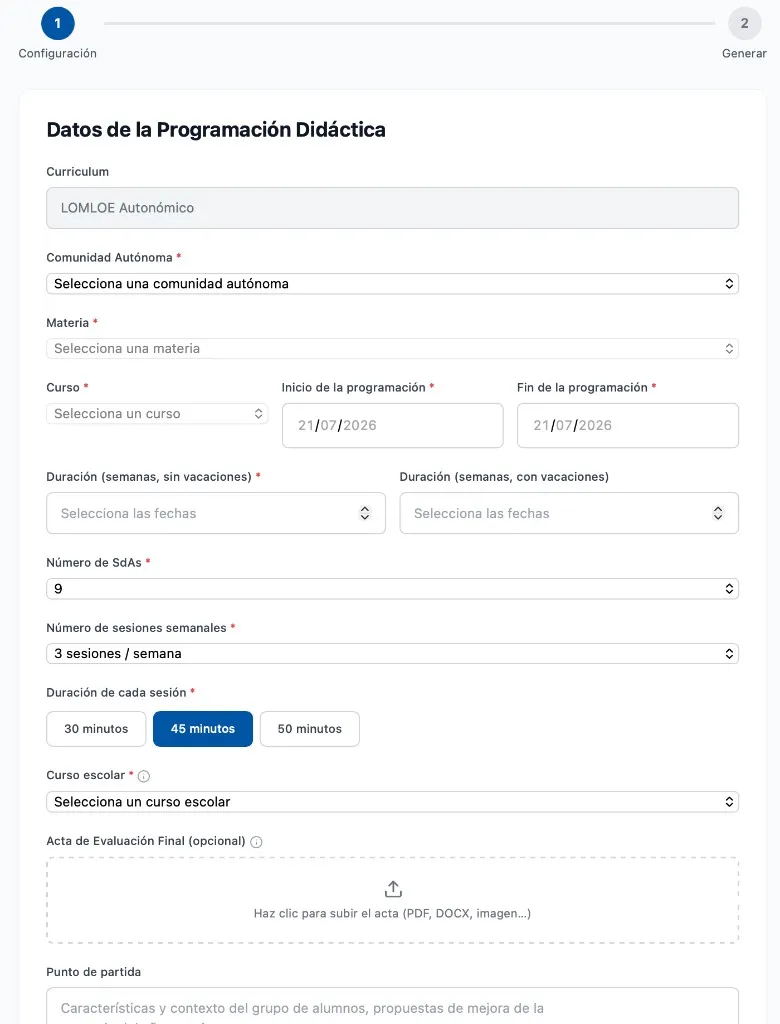 Paso 1 — datos principales de la programación