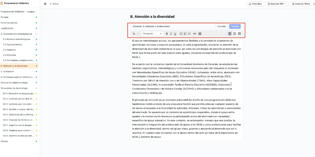 Editor de texto con barra de herramientas