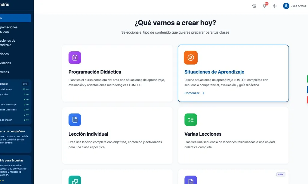 Tarjeta de Situaciones de Aprendizaje en el dashboard