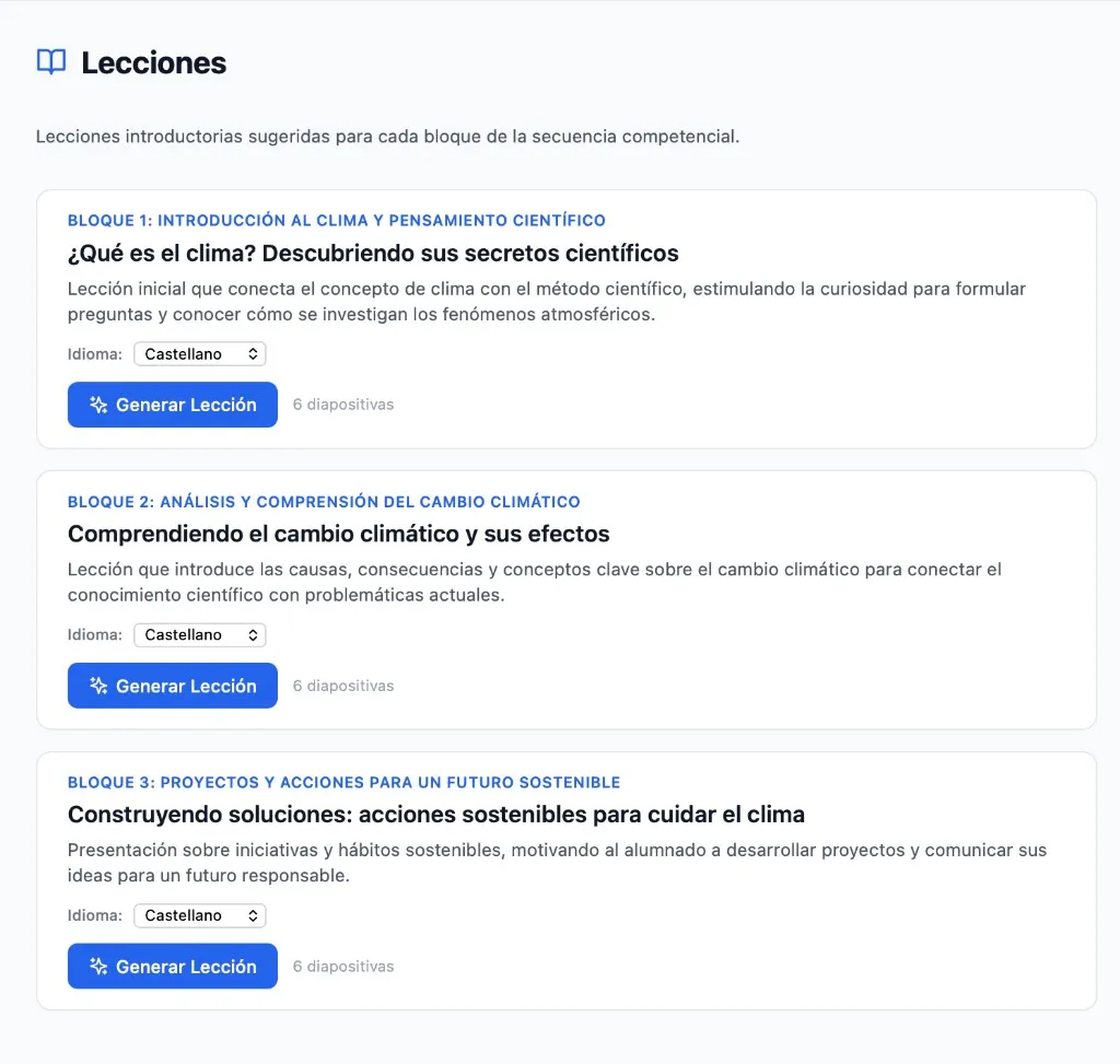 Lecciones sugeridas por bloque