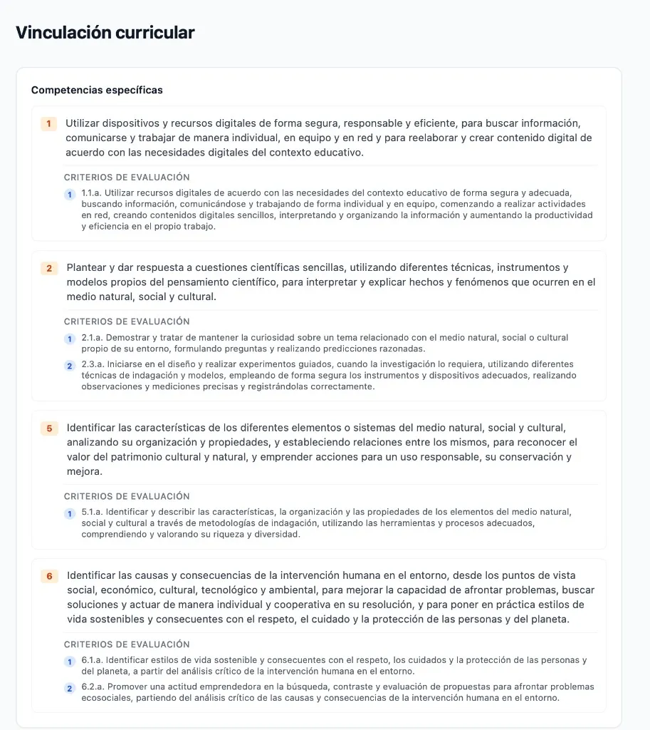 Vinculación curricular en el visor de la SdA