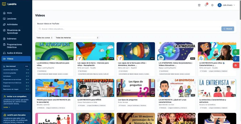 Sección Videos